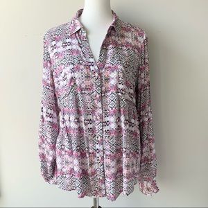 Mauve Anthropologie Pink Black Long Sleeve Collar Shirt Size Medium